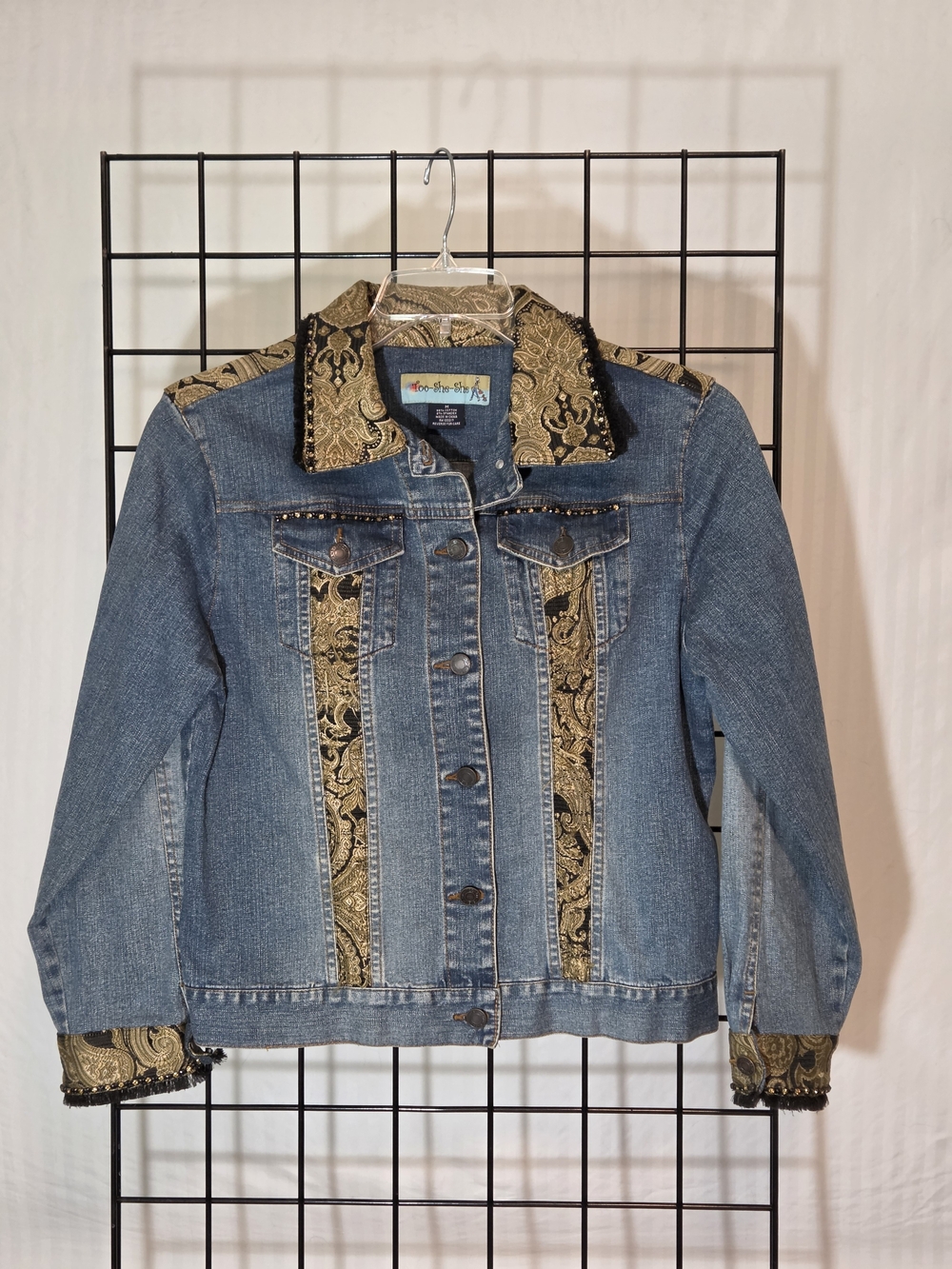 Embellished Blue Denim Jacket with Gold Paisley Trim